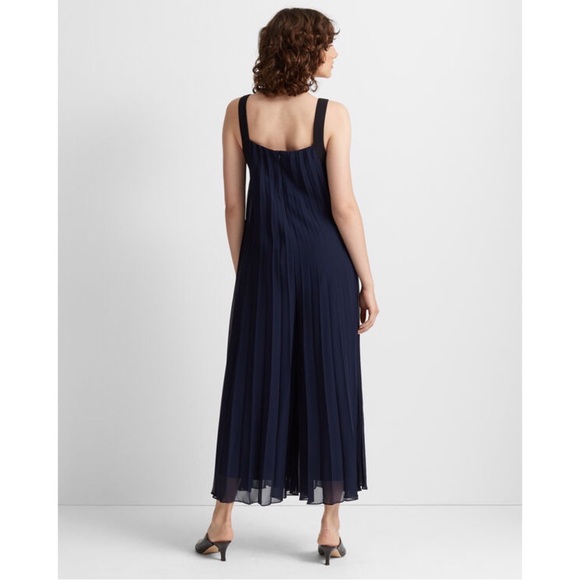 Club Monaco Pleated Jumpsuit Navy Blue Wide Leg Dress Playsuit Maxi Pant Size 12 - Picture 3 of 8